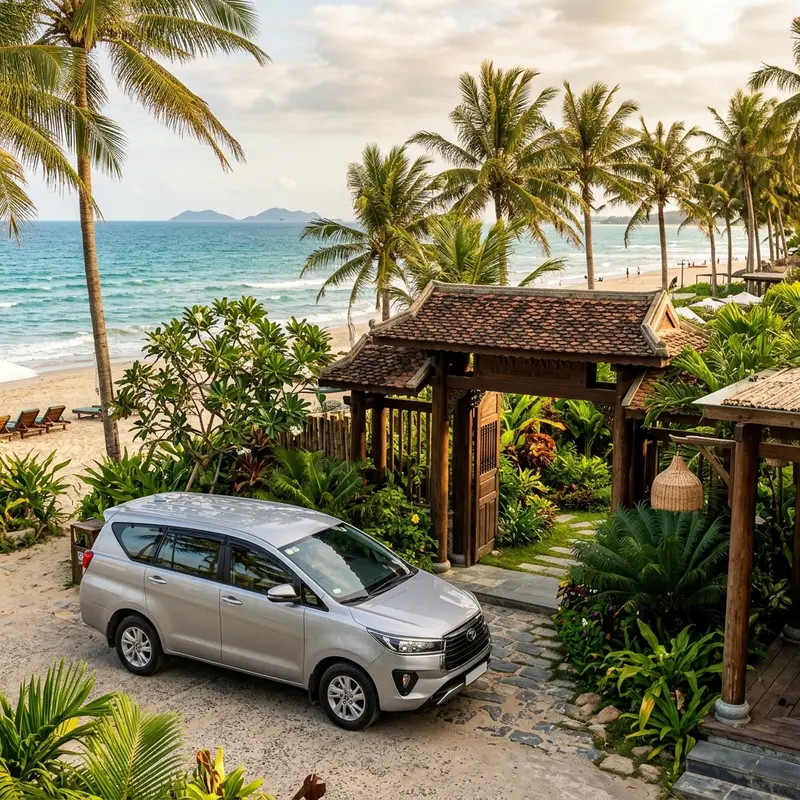 Xe Faifo Express đưa khách đến Hoi An Beach Resort bờ biển Cửa Đại