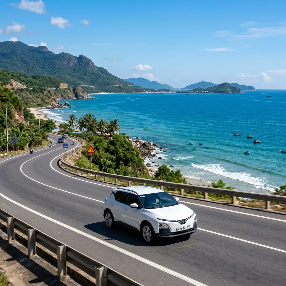 Đoàn xe dịch vụ di chuyển trên cung đường ven biển thơ mộng kết nối Đà Nẵng và Hội An