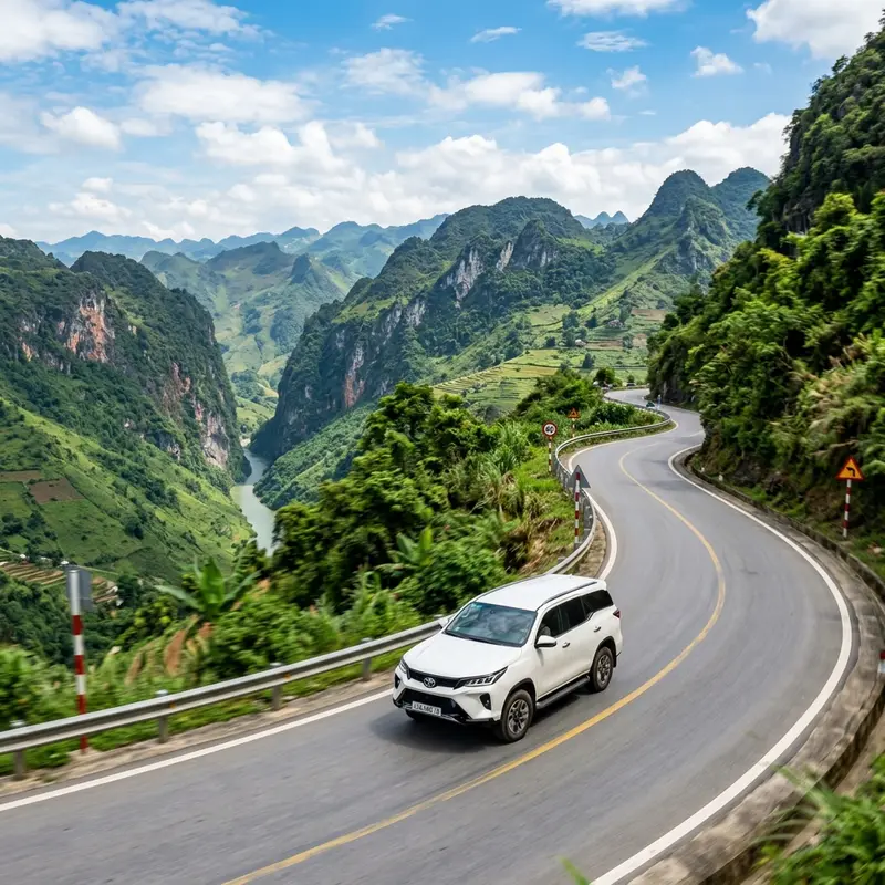 Xe Toyota Fortuner trên đường núi Bà Nà