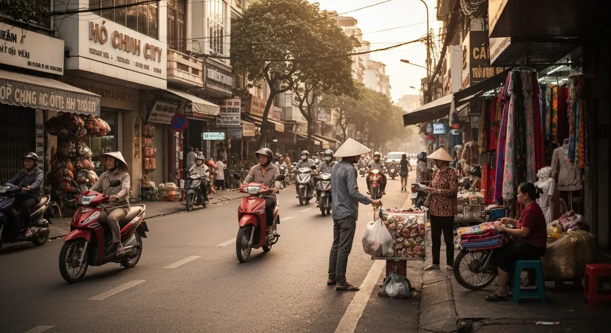 Xe ô tô du lịch đậu trước cổng Bảo tàng Điêu khắc Chăm Đà Nẵng, du khách đang bước xuống xe, bầu không khí buổi sáng sớm yên tĩnh