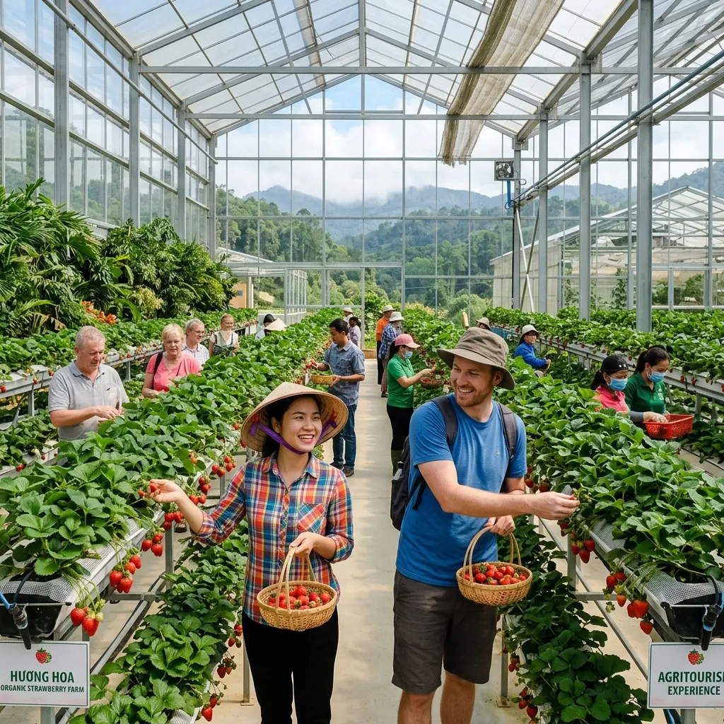 Trải nghiệm hái dâu tây tươi tại nông trại hữu cơ vùng cao Măng Đen
