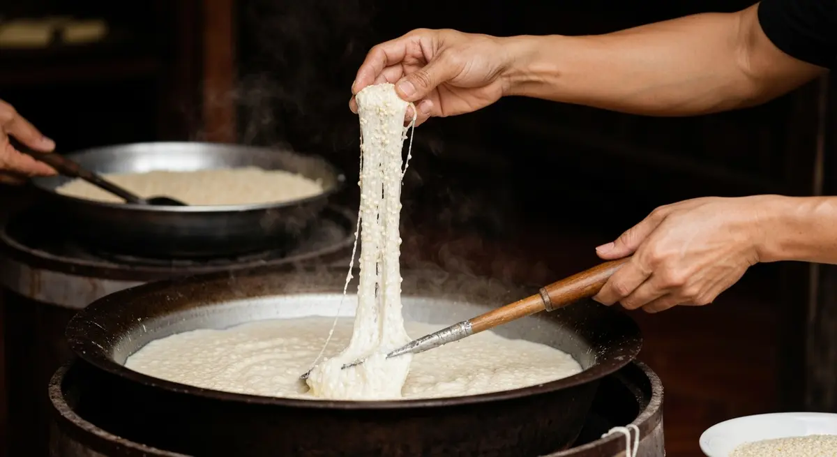 Cận cảnh quá trình làm mè xửng thủ công tại cơ sở truyền thống Huế, người thợ đang kéo kẹo mè trắng ngà bằng tay, đặc sản mè xửng Huế làm quà