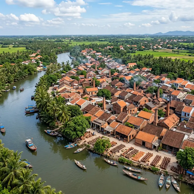 Các sản phẩm gốm Thanh Hà hoàn chỉnh được bày bán tại cửa hàng trong làng, bao gồm bình hoa, chén trà, tượng trang trí với màu đỏ gạch đặc trưng của gốm nung lò củi