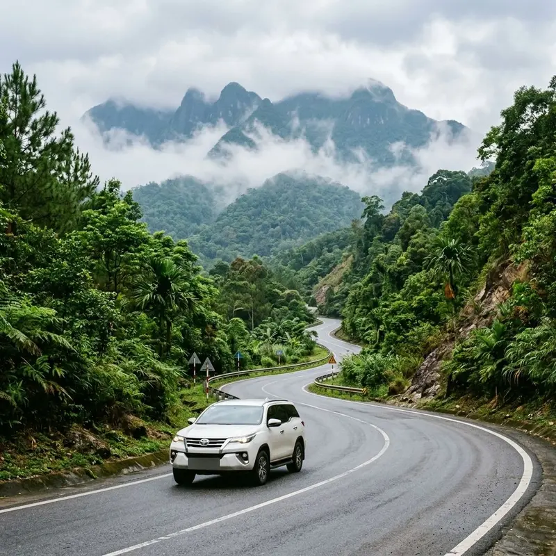 Bàn ăn với các món đặc sản địa phương tại nhà hàng Núi Thần Tài gồm gà nướng mắc khén, cá suối nướng lá chuối và xôi ngũ sắc đầy màu sắc