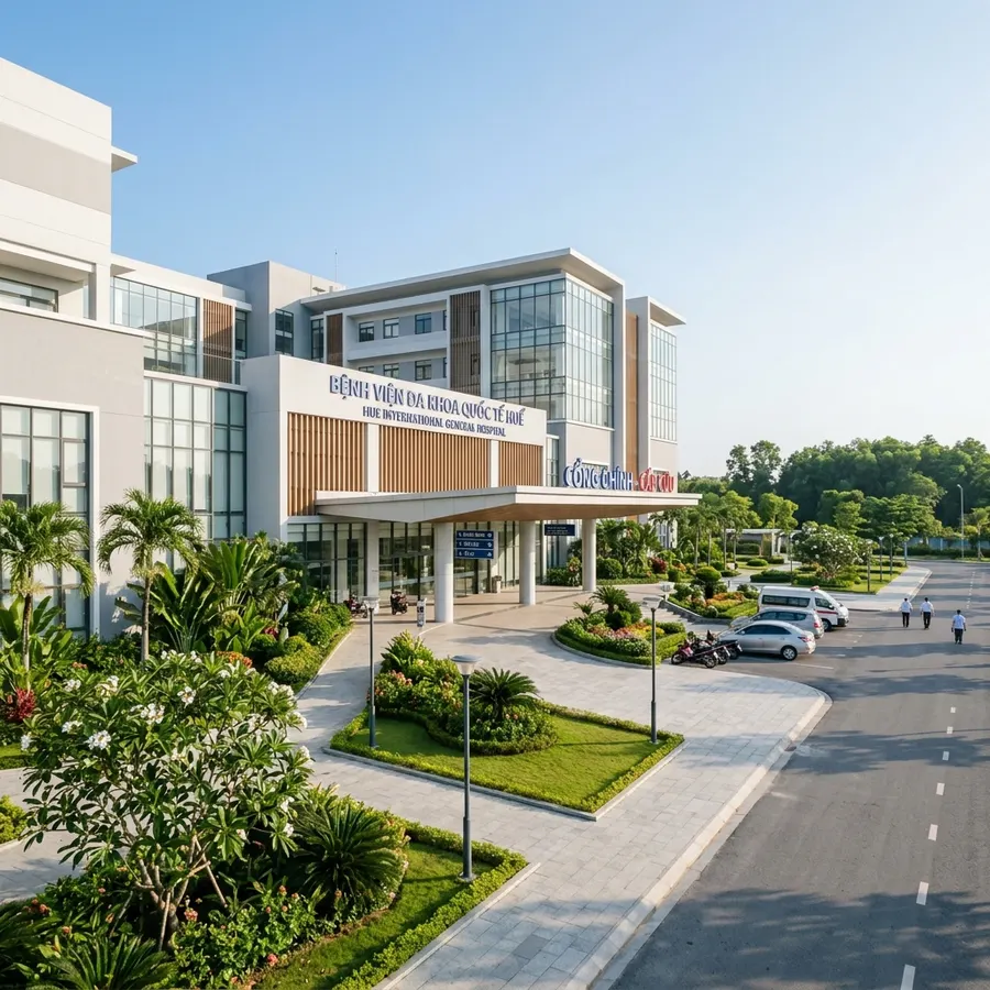 Bệnh viện Huế cổng vào thoáng đãng