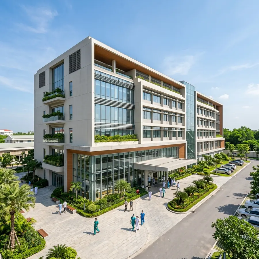 Khuôn viên bệnh viện trung ương Huế hiện đại và chuyên nghiệp