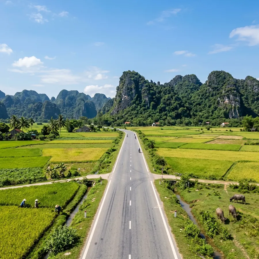 Đường cao tốc hướng về vùng núi đá Phong Nha