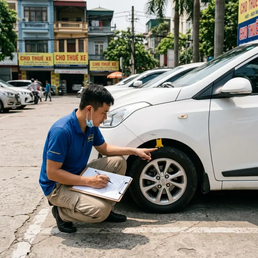 Checklist 10 bước kiểm tra xe thuê trước khi nhận — Tránh mất...