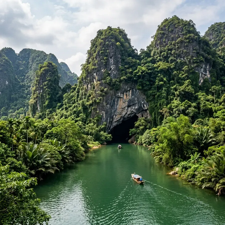 Dòng sông Son êm Ä‘á»m dẫn vào động Phong Nha Kẻ Bàng