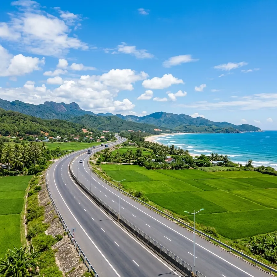 Đường quốc lộ ven biển rộng rãi từ Đà Nẵng đi Tam Kỳ Quảng Ngãi