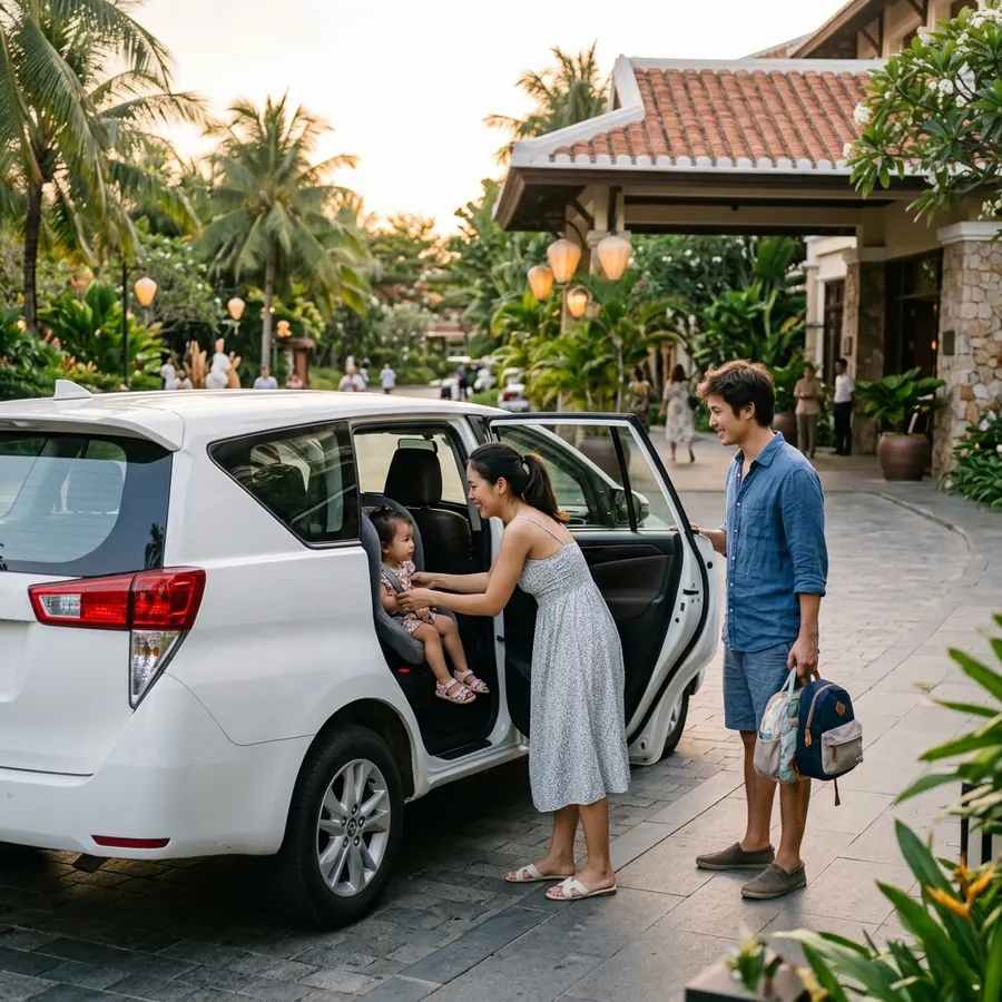 Gia đình lên xe Innova cùng trẻ nhỏ