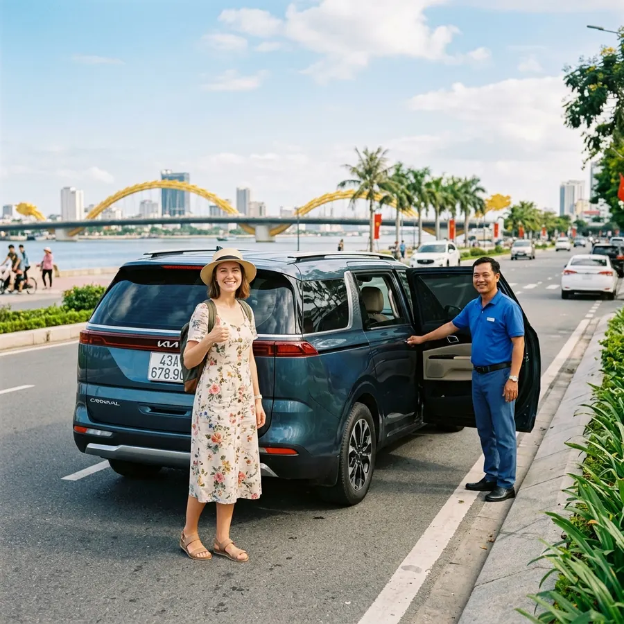 Hành khách vui vẻ hài lòng khi đặt được xe du lịch ưng ý