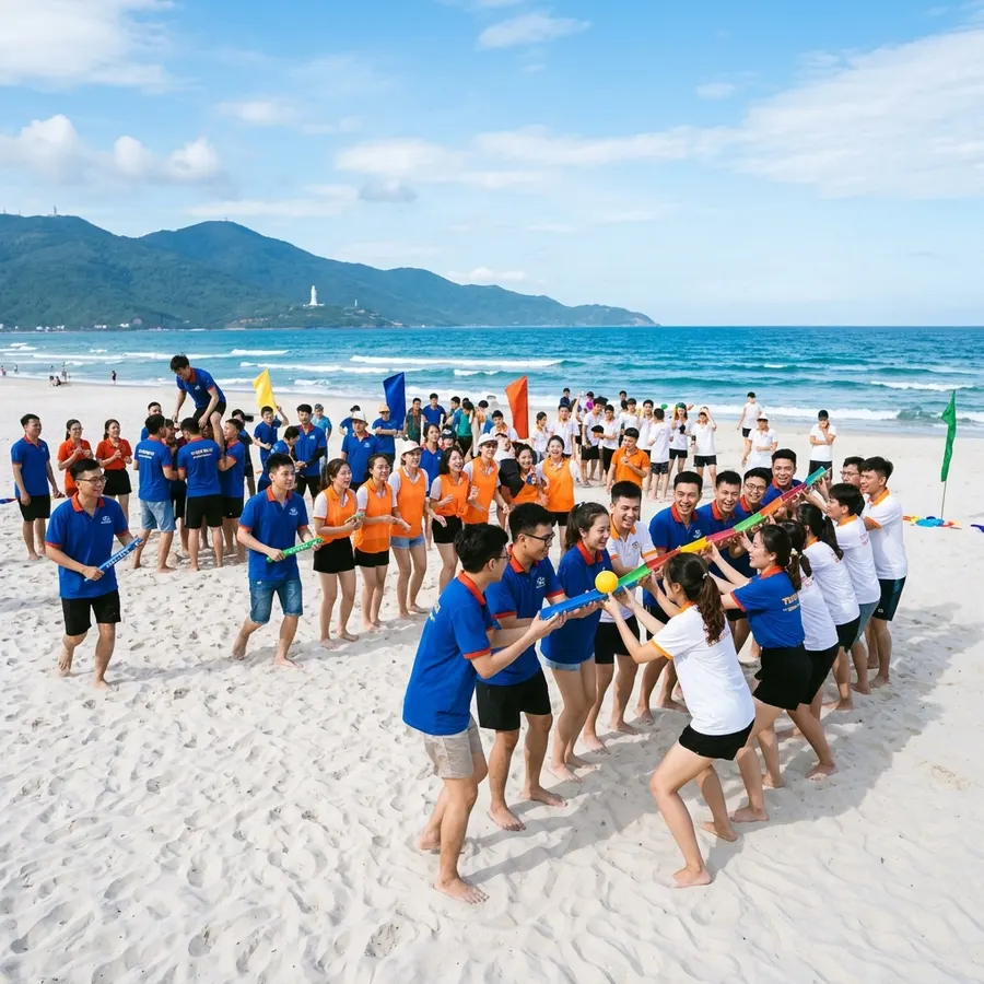 Hoạt động team building sôi nổi trên bãi biển cát trắng Đà Nẵng