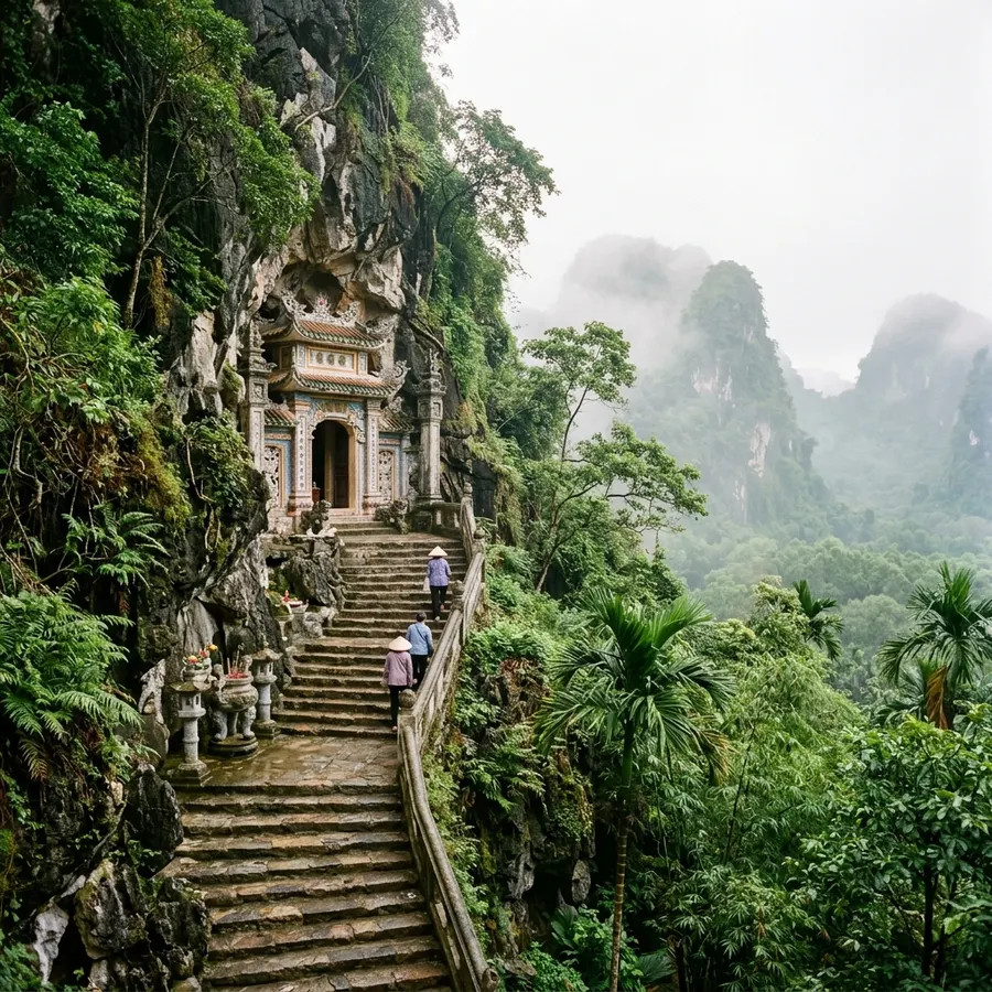 Bậc thang lên Ngũ Hành Sơn và cổng chùa