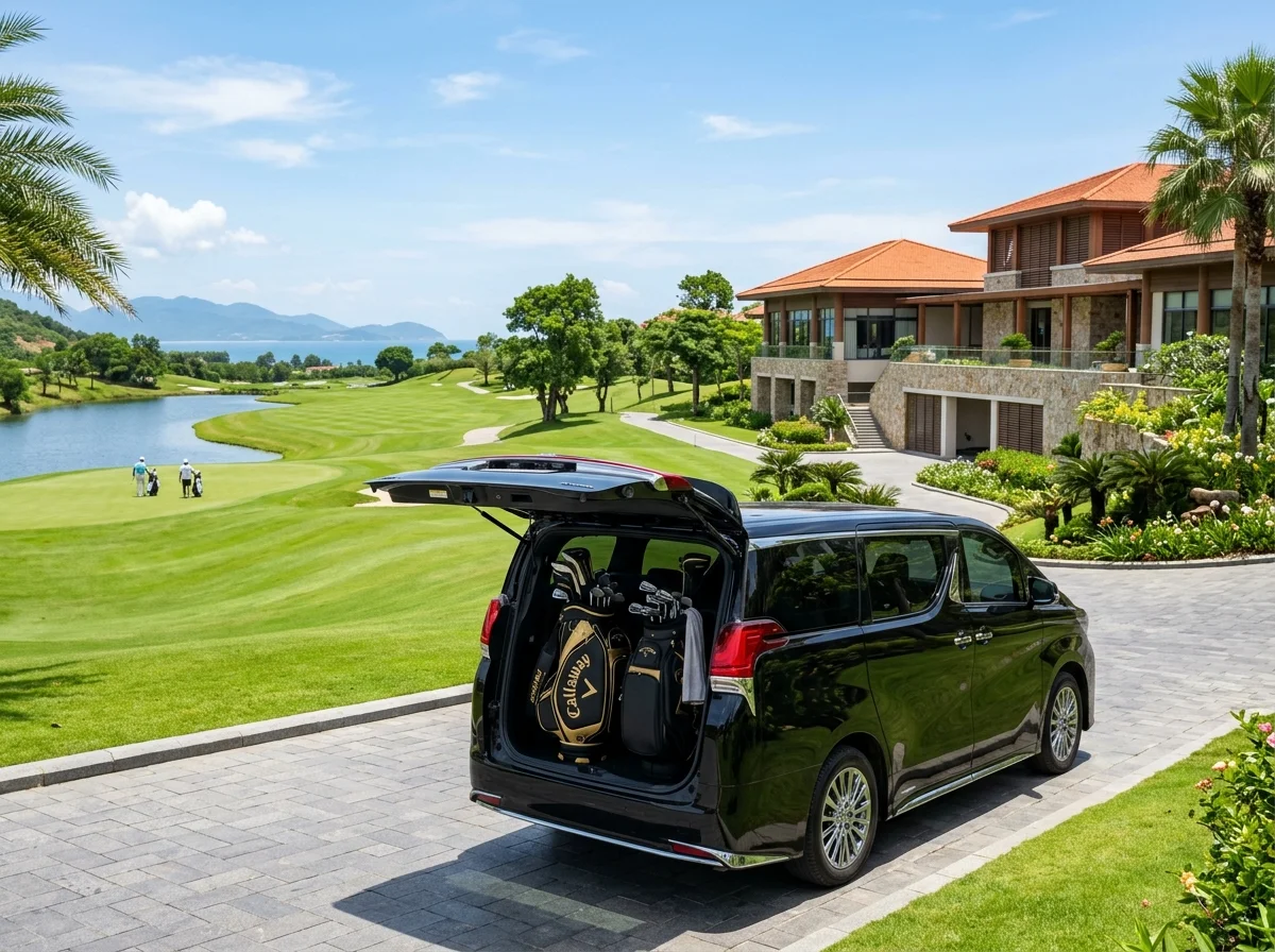 Xe 7 chỗ cao cấp đưa đón Golfer cùng túi gậy tại sân golf Hoiana Shores và Montgomerie Links