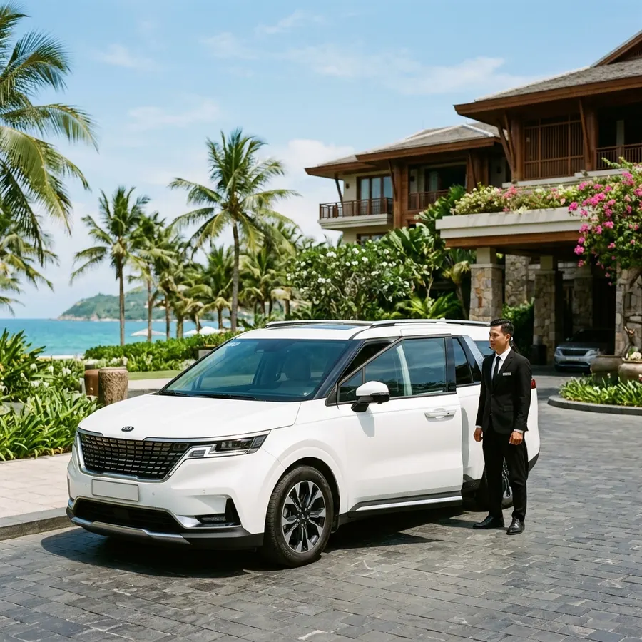 Xe Kia Carnival 7 chỗ sang trọng chờ đón khách tại resort Đà Nẵng