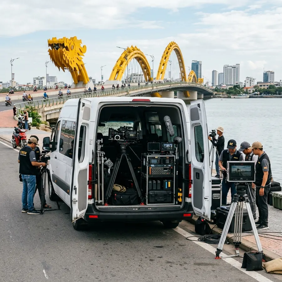 Xe van hỗ trợ đoàn quay phim tại Đà Nẵng