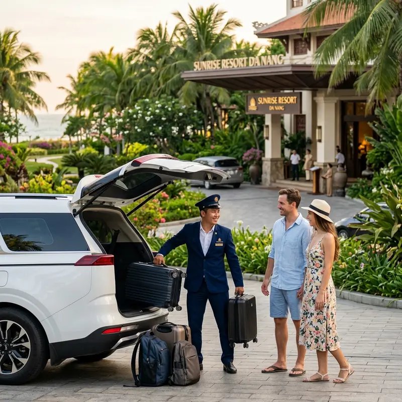 Tài xế Faifo Express hỗ trợ hành lý cho hành khách tại ga tàu
